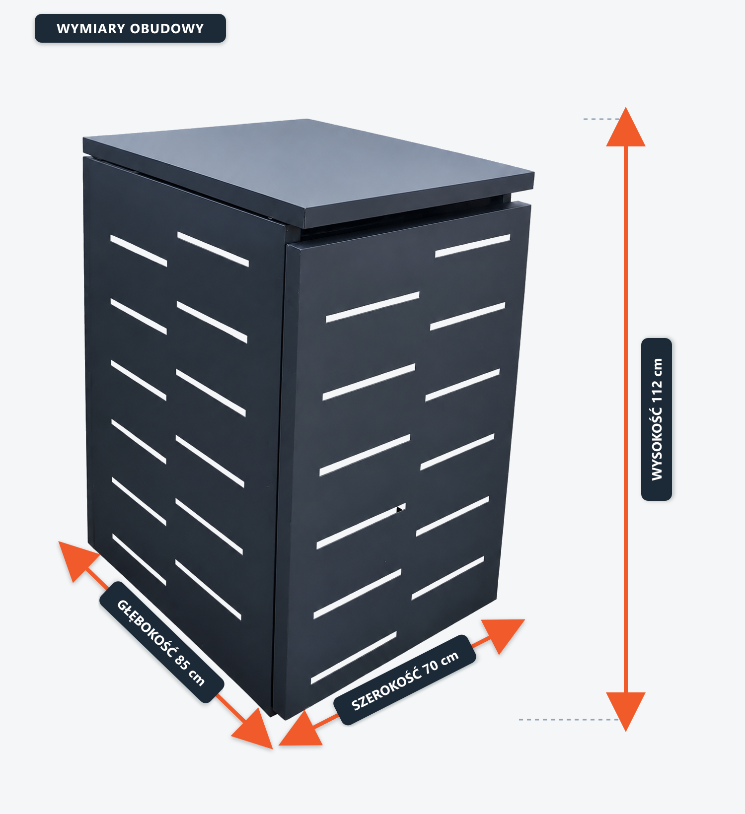 Maße der TONNIVA Box: 112 cm Höhe, 70 cm Breite und 85 cm Tiefe